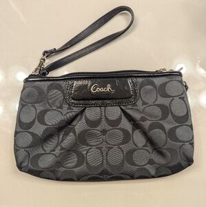 Coach Signature Monogram Black Woven Jacquard Wristlet